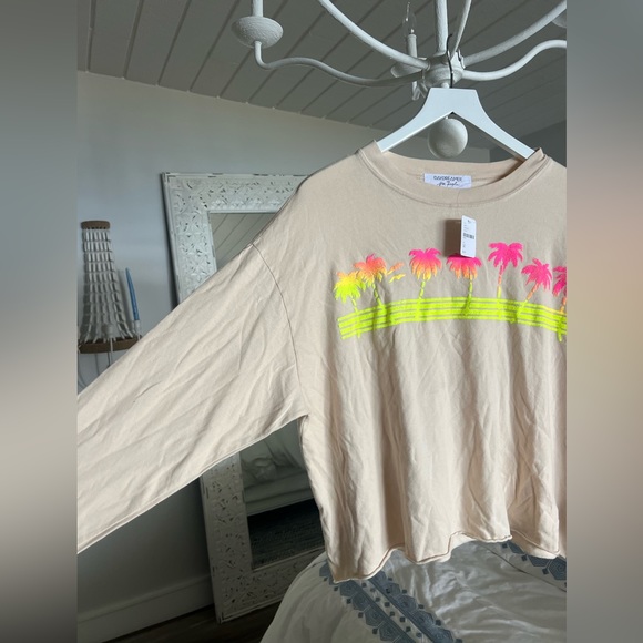 NWT FREE PEOPLE- California Palm Tree Long Sleeve Creme Top - Picture 4 of 7